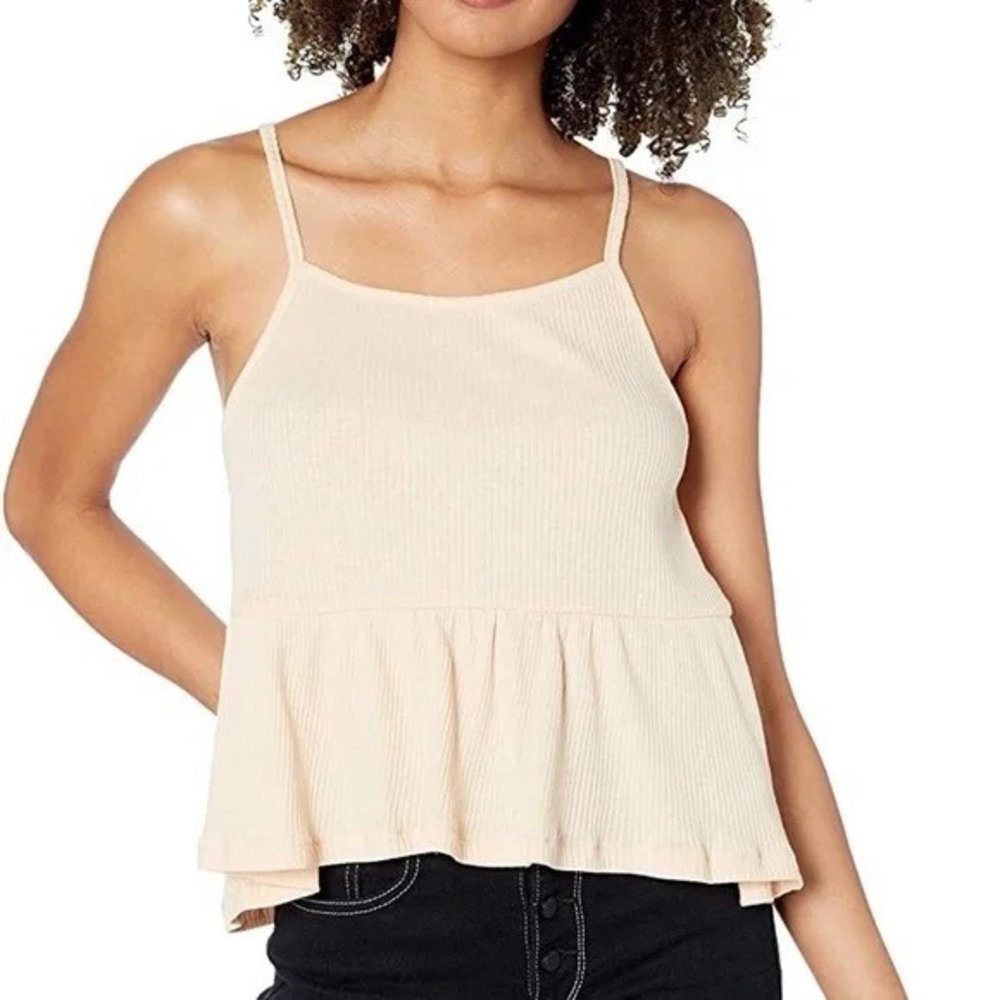 Roxy Deep Seas Ribbed Peplum Tank Top Peach Cream Womens Medium ERJZT04481